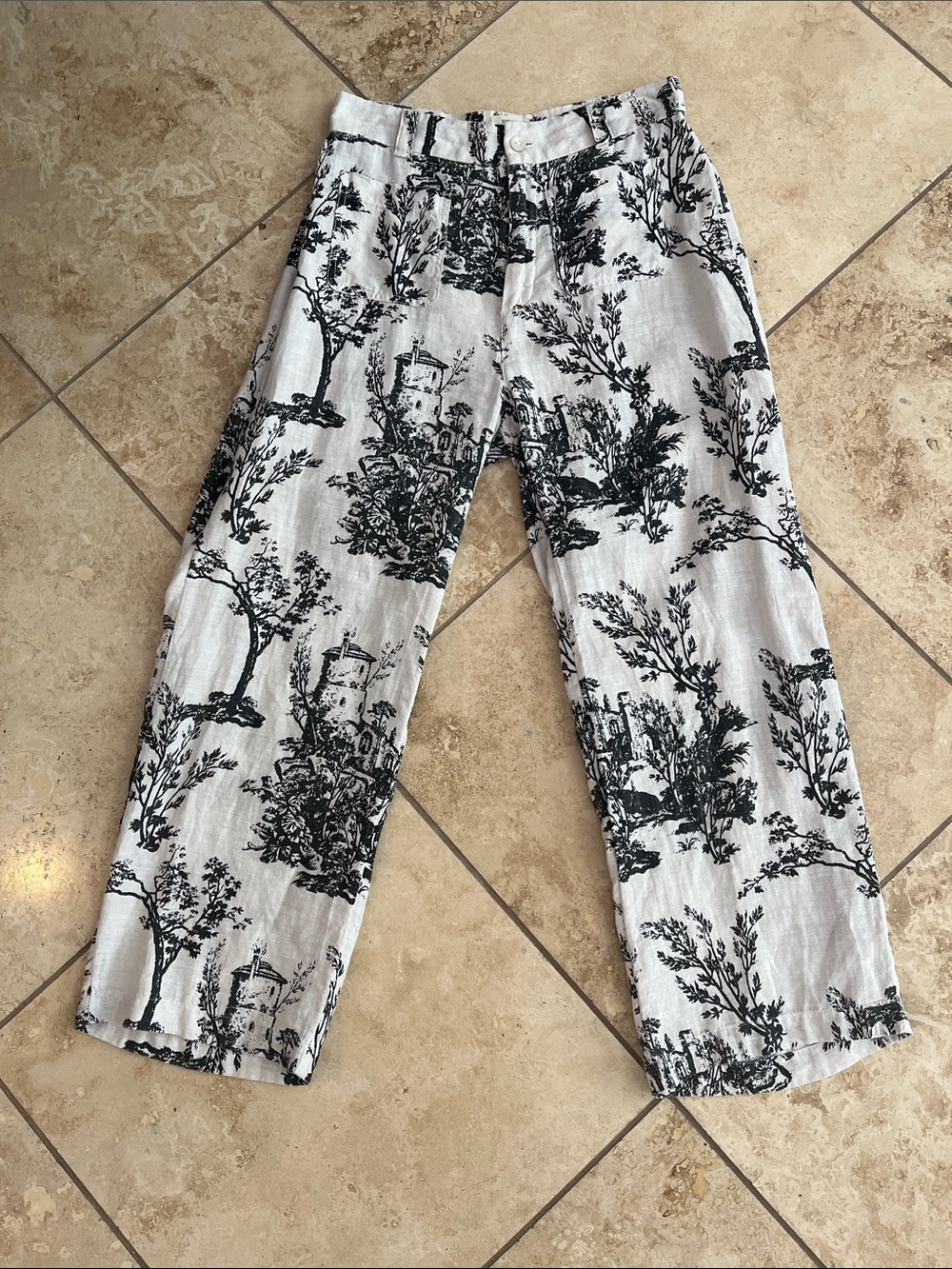 Joie Black & White Printed Wide-Leg Pants 6